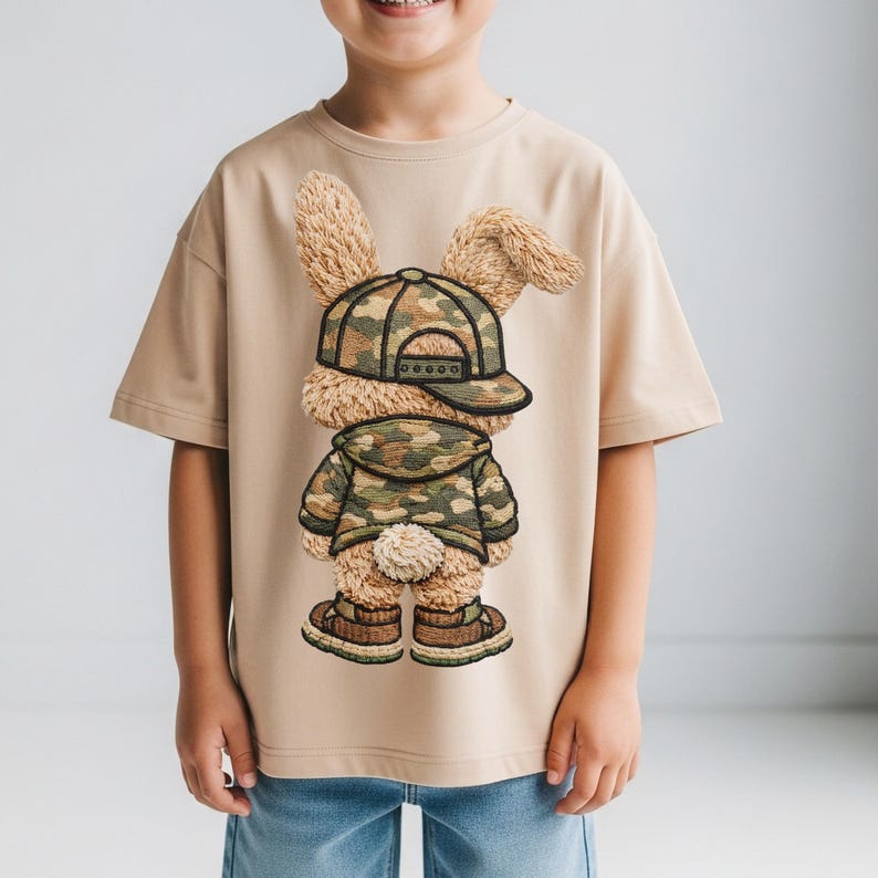 PNG di Pasqua per bambini, PNG di Pasqua mimetica, PNG di Coniglietto per bambini, Design di maglietta di Pasqua per bambini, Pasqua di caccia, PNG di filato immagine 4