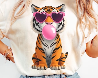 Bubblegum Tiger PNG: Retro Safari Tier Clipart (Digitaler Download