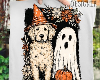 Retro Duch i Pies PNG, Psia Mama Halloween, Psia Mama png, Psy na Halloween, Kwiatowe Halloween, Miłośnicy Psów Halloween, Upiorny pies clipart, Retriever