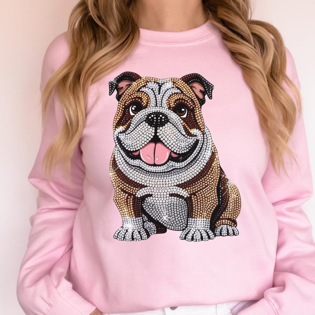 English Bulldog PNG, Rhinestone Art, Cute Bulldog Shirt, Faux ...