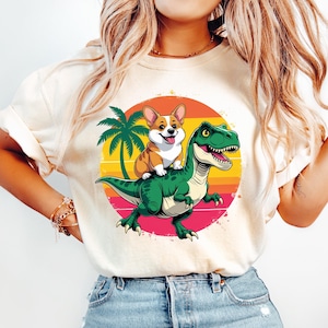 Corgi T-Rex PNG, Dinosaur shirt, Retro shirt, Corgi Mom, Funny animal shirts, Dinosaur lovers, Dog download, Kids tshirt png, PNG mugs