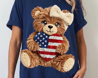 American Teddy Bear PNG, 4th of July Sublimation Design, Patriotic png, Independence Day png, Cute Teddy, American mama, kids chenille