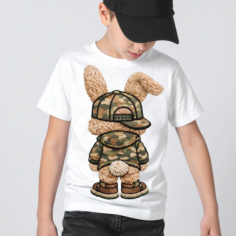 PNG di Pasqua per bambini, PNG di Pasqua mimetica, PNG di Coniglietto per bambini, Design di maglietta di Pasqua per bambini, Pasqua di caccia, PNG di filato immagine 6