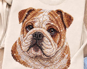 Bulldog con diamantes de imitación PNG, diseño de sublimación de mamá perro, mamá bulldog inglés PNG, clipart de bulldog, animal con diamantes de imitación, perro brillante