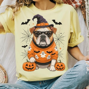 Bulldog di Halloween PNG, Stagione spettrale PNG, Grafica divertente di un cane di Halloween, Sublimazione di un cane di Halloween, Bulldog PNG