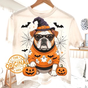 Halloween Bulldog PNG, Funny Dog Halloween Shirt Design, Spooky Season Bulldog Clipart, Dog Mom Fall Sublimation PNG, Pumpkin Bulldog Art