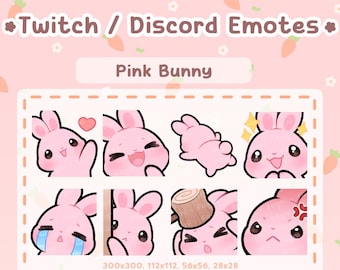 8 uroczych różowych emotikonów Twitch/Discord Bunny