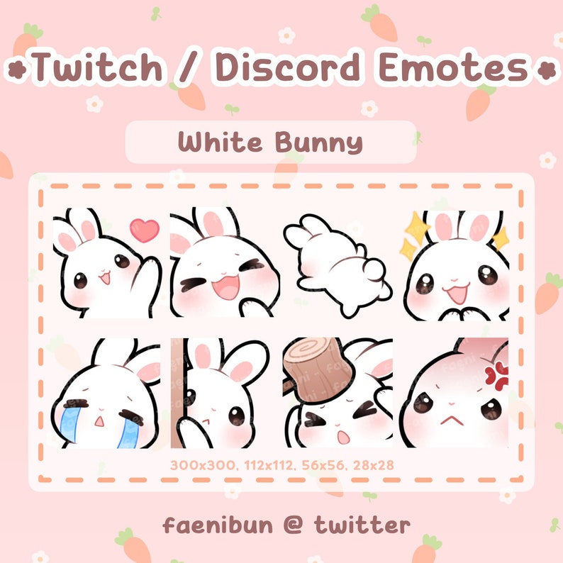 8 Cute White Bunny Twitch / Discord Emotes Etsy