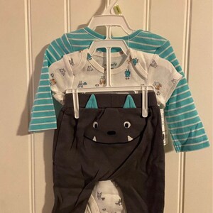 Carter’s Baby Boy Set 3 Piece Clothing Pants Shirts With Snaps Onesies Snuggle Monster New With Tags 3 months clothes image 3