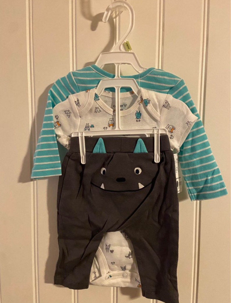 Carter’s Baby Boy Set 3 Piece Clothing Pants Shirts With Snaps Onesies Snuggle Monster New With Tags 3 months clothes image 3