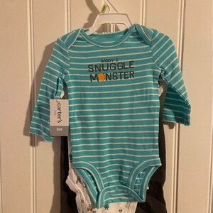 Carter’s Baby Boy Set 3 Piece Clothing Pants Shirts With Snaps Onesies Snuggle Monster New With Tags 3 months clothes image 2