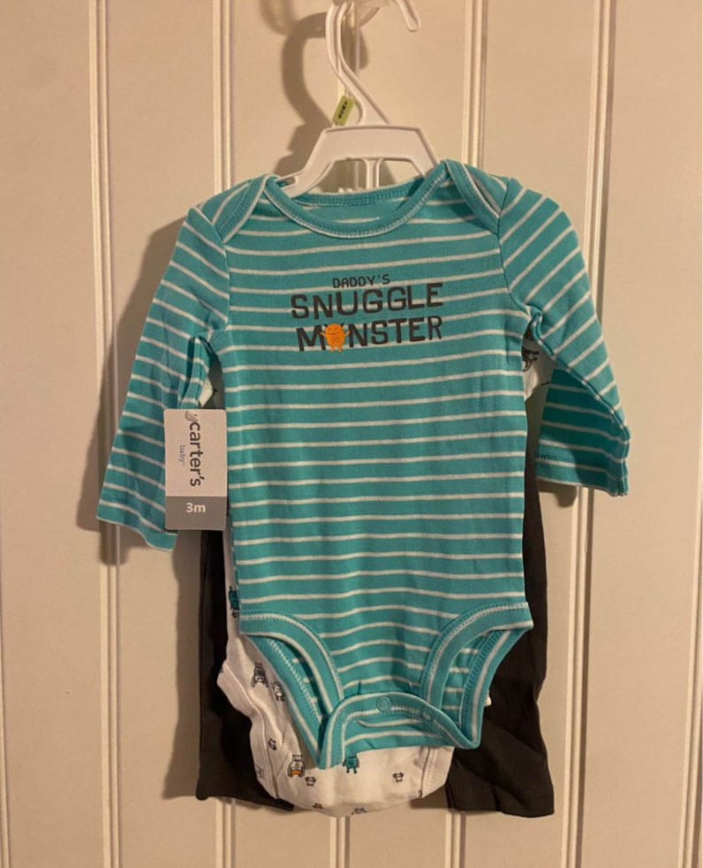 Carter’s Baby Boy Set 3 Piece Clothing Pants Shirts With Snaps Onesies Snuggle Monster New With Tags 3 months clothes image 2
