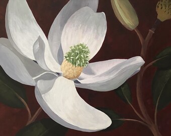 Magnolia Original Painting on Canvas, framed