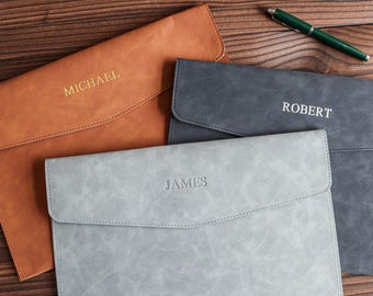 Carpeta de piel personalizada con nombre, bolsa archivadora A4 personalizada, estampación en caliente personalizada, estampación en plata, bolsa archivadora con estampación en caliente, Día del Padre.