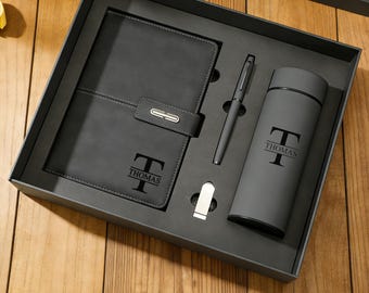 Quaderno con penna inciso personalizzato, set di quaderni in pelle, regalo di ringraziamento di fine anno, penna abbinata, regalo per nuovo lavoro