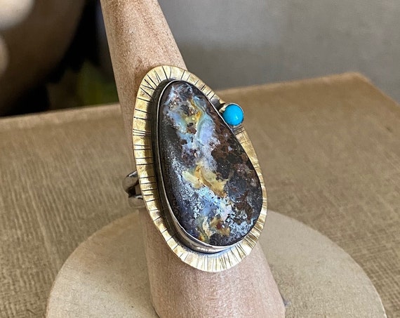 Boulder Opal & Turquoise Ring - Size 7.5 /// Slow Crafted, Hand Fabricated, OOAK Artisan Jewelry