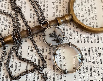 MINI 3.5x Sterling Silver Magnifying Glass Necklace // Dendritic Agate // Monocle Magnifier // Mini 1" Lens // 3.5x Optimal Reading Power