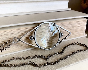SM EYE 5.5x Sterling Silver Magnifying Glass Monocle Necklace // Artisan Crafted // Small 1.5" Lens // 3.5x Optimal Reading Power
