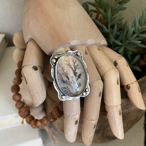 Dendritic Agate Doublet Ring - 18k Gold & Sterling Silver - Size 6-8 /// Slow Crafted, Hand Fabricated, OOAK Artisan Jewelry