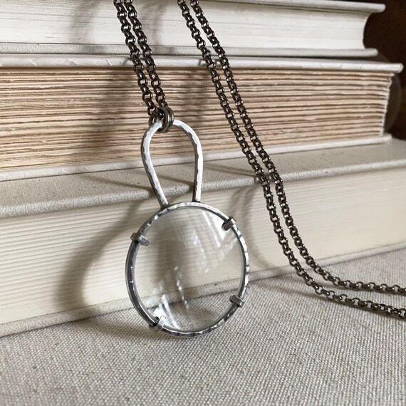 SM 3.5x Sterling Silver Magnifier Necklace - Magnify Glass - Magnifying Pendant - Monocle // Small 1.5" Lens // 3.5x Optimal Reading Power