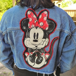Upcycled Denim Jacket with Minnie Mouse Size Small
