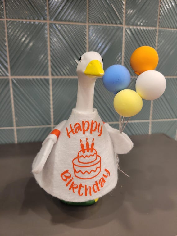 Happy Birthday Goose Costume with Balloons – Fits 7" Desk Goose – Handmade Birthday Outfit