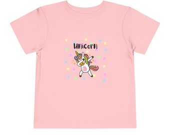 Girls Unicorn, Funny T-shirt, Colorful stars, Toddler Short Sleeve Tee