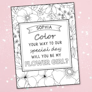 Wärst Du Mein Blumenmädchen Vorschlag Malseite | Personalisierte bearbeitbare Canva-Vorlage | Druckbare Blumenmädchen Karte Malbuch Aktivität