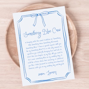 Tarjeta de propuesta de Something Blue Crew / Plantilla personalizada de Canva / ¿Serás mi Something Blue? / Fuente manuscrita caprichosa Lazo dibujado a mano