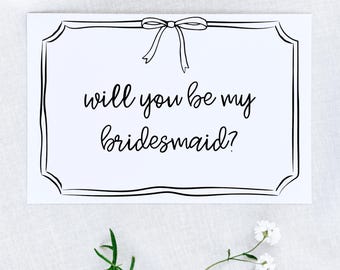 Editable Bridesmaid Proposal Card: Multiple Colors | Whimsical Hand Drawn Bow (Digital Download Canva Template)