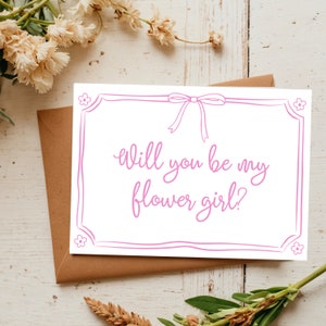 Bearbeitbare Blumenmädchen Vorschlag Card Canva Template | Anpassbares Design, mehrere Farben | Brautparty Instant Download | Skurril schicke Schleife