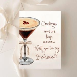 Espresso martini bruidsmeisje voorstelkaart | Digitale download CANVA-sjabloon | Tini Vraag bruidsmeisje vragen | Handgeschreven aquarellettertype