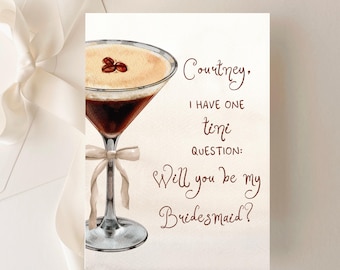 Cartão de Proposta de Madrinha com Tema de Espresso Martini | Modelo em Aquarela para Canva (Download Digital)