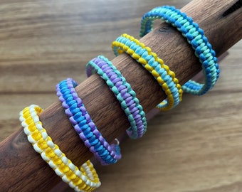 Woven Bracelets in Pastel Colors - Macramé bracelets with adjustable chain - Chunky Bracelets