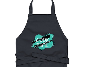 Organic cotton apron - cooking time - for men women .