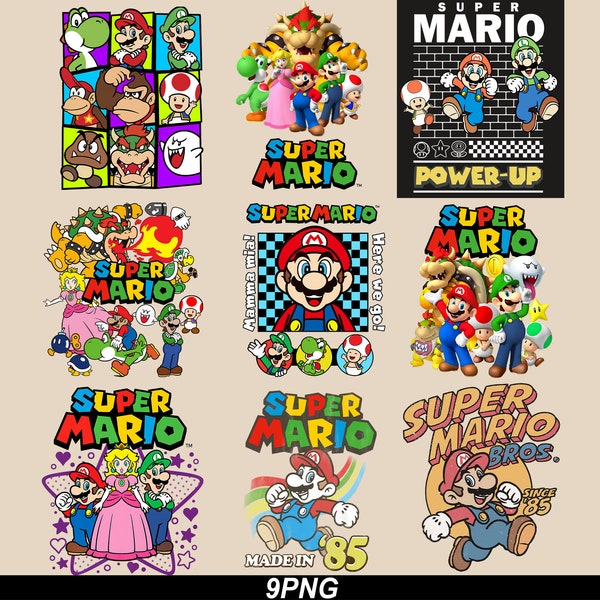 Super Mario PNG Bundle, Super Mario Bundle, Super Mario Transparent PNG, Mario and Luigi, Mario Bros. Movie PNG, Sublimation 9 Designs