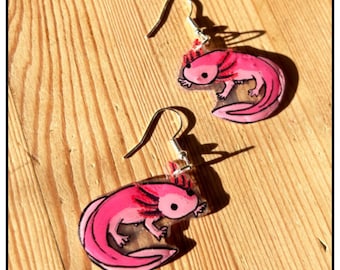 Handmade Pink Axolotl Earrings: Kawaii Amphibian Jewellery
