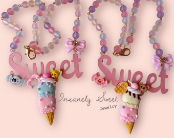 Sweet Teddy Bear Ice Cream Cone Necklaces