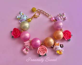 Pulsera con dijes de perlas de animales kawaii