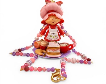 Collar vintage de fiesta de té con diseño de tarta de fresa