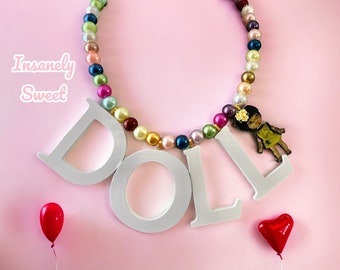 Huge Doll Letters Necklace with Vintage Creepy Doll