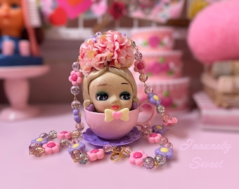 Collar de taza de té de muñeca vintage