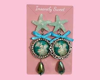 Mermaid Starfish Cameo Earrings