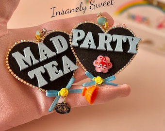 Alice in Wonderland Mad Tea Party Huge Heart Earrings