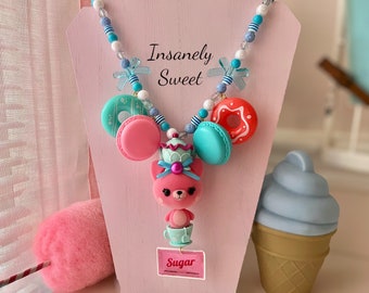 Order is reserved - Please do not purchase-Cat Tea Party Necklace Macarons and Donuts