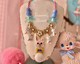 Easter Bunny with Chocolate Bunnies Box Rabbit Spring Necklace