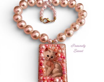 Collier de perles chat blanc kawaii