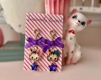 Kitschy Vintage Cat Kitten Earrings