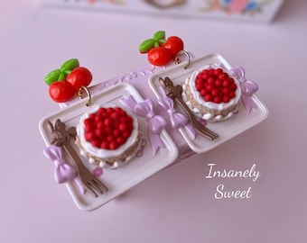 Cherry Cheesecake Cake Earrings Minnie Mouse Forks Toy Jewelry
