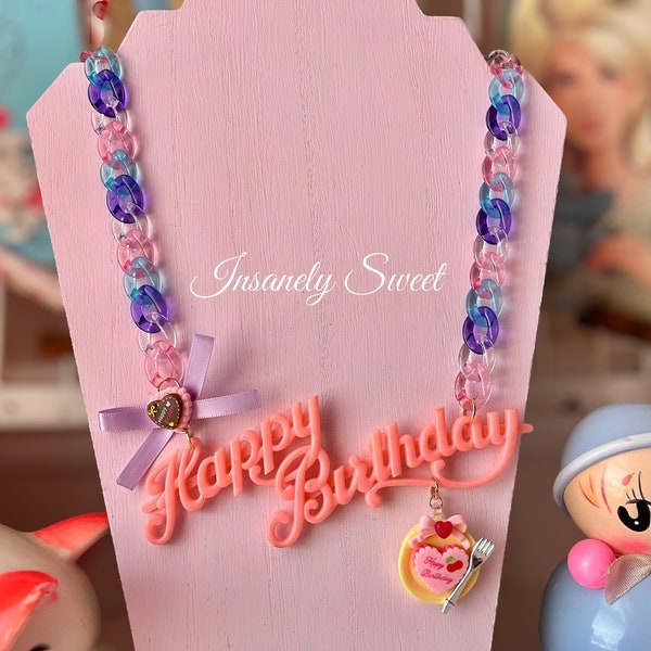 Vintage Happy Birthday Cake Necklace Vintage Style Heart Cake